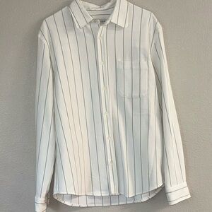 Zara White and Green Striped Men's Shirt